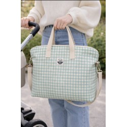 Bolso de maternidad acolchado y hecho a mano en tejido seersucker bicolor aqua, cream