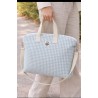 Bolso de maternidad  acolchado y hecho a mano en tejido seersucker color azul turquesa claro