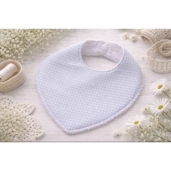 Babero de bebé hecho a mano Vichy mini azul bebé pastel
