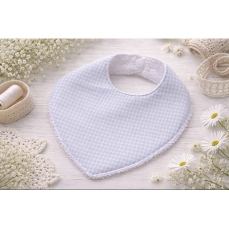Babero de bebé hecho a mano Vichy mini azul bebé pastel