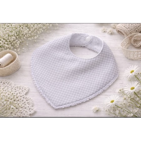 Babero de bebé hecho a mano Vichy mini gris claro pastel