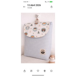 Mochila infantil en Vichy azul claro pastel , solapa con divertidos animales