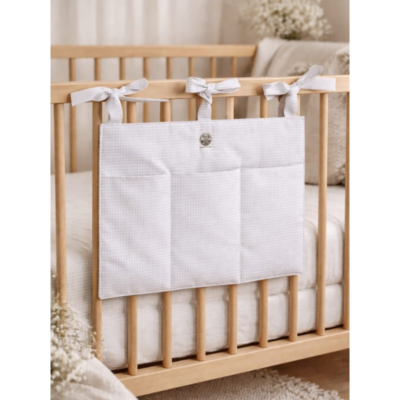 Organizador de cuna vichy gris claro pastel