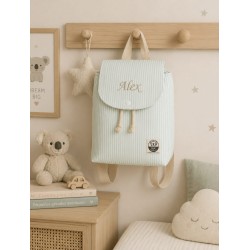 MOCHILA INFANTIL EN RAYAS BLANCAS Y MINT