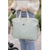 Bolso de maternidad acolchado y hecho a mano en tejido seersucker bicolor aqua, cream