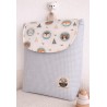 Mochila infantil en Vichy azul claro pastel , solapa con divertidos animales